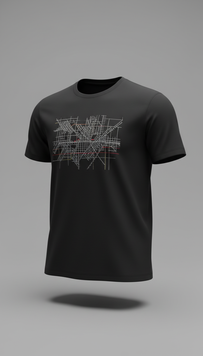 Camiseta negra con gráfico de cuadrícula urbana